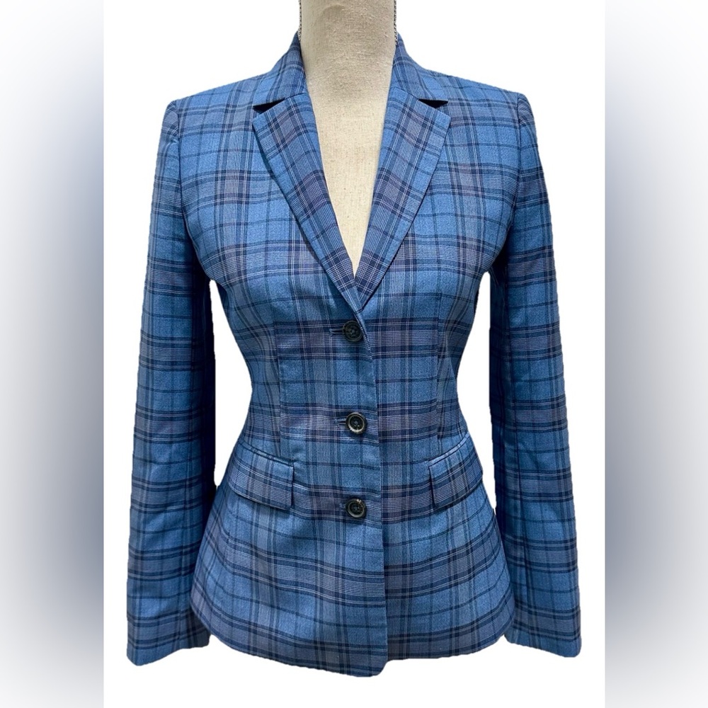 Brooks Brothers Blue Plaid Tailored Women's Blazer 0 Acedemia Retro Prep